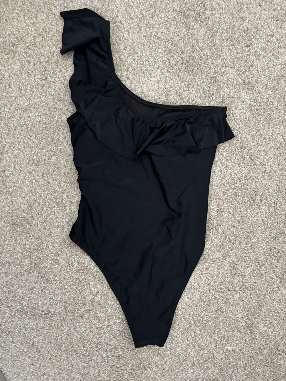 One-Shoulder Black Ruffle Swimsuit - Picture 2 of 3